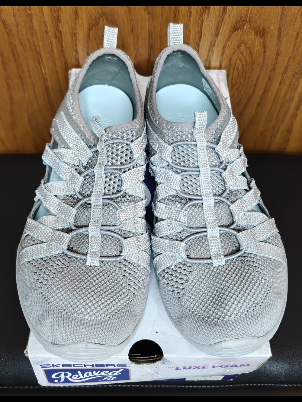 Skechers Women's Light Gray Knit Slip-On Sandal-Sneaker Water Shoes, Size 7